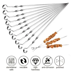 10Pcs Stainless Steel Barbecue Skewer Reusable BBQ Skewers Kebab Iron Stick For Outdoor Camping Picnic Tools Cooking Tools