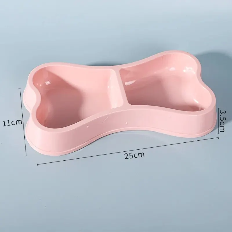 Macaron Colored Bone Shaped Pet Double Bowl For Cat Plastic