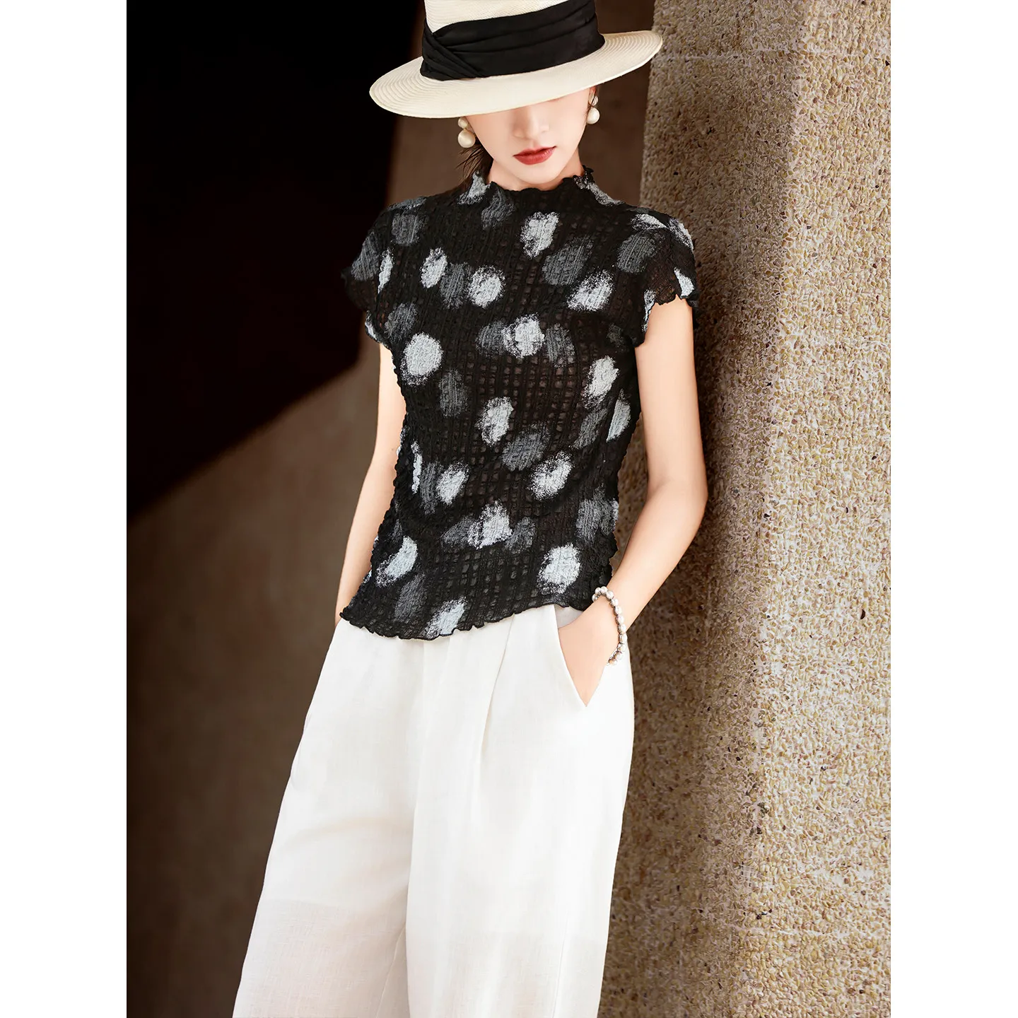 black and blue polka