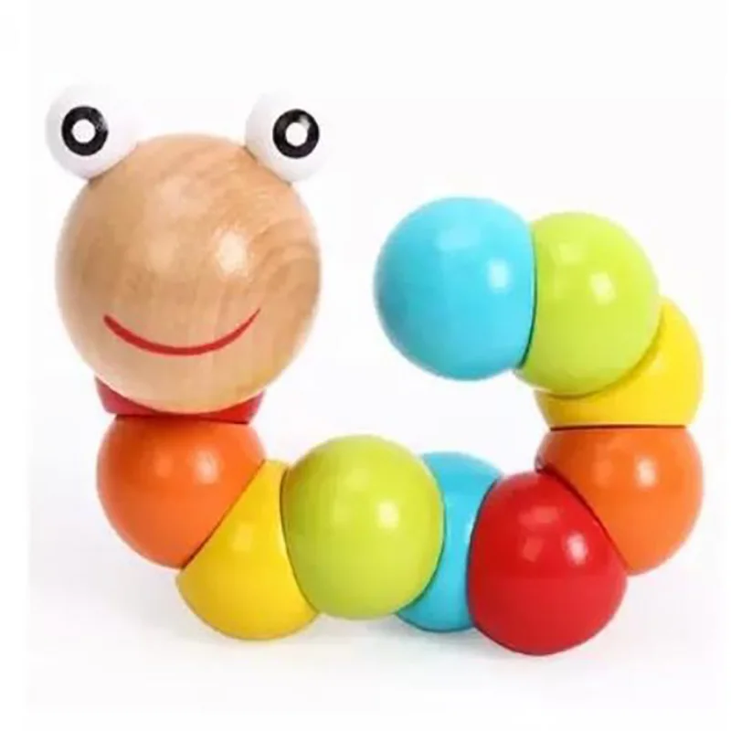 

Kid Toy Worm Twist Puppet Cognition Fun Educational Toys Changeable Shape Wooden Blocks Kids Colorful Bug Baby Toy