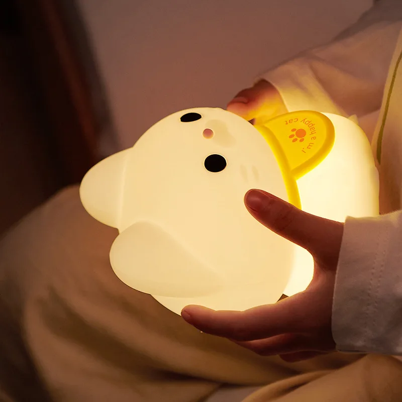 Lucky Cat Night Light USB Charging Timer LED Silicone Tapping Light Children\'s Bedside Light Warm and Healing