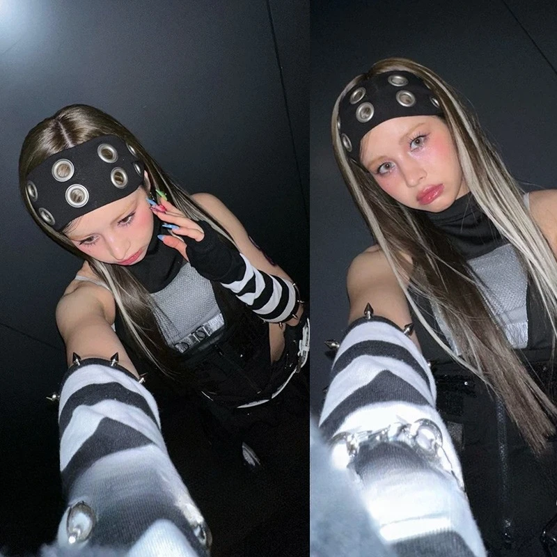 

Shibuya Hottie в стиле панк, повязка для волос с воздушным глазом, широкие женские повязки на голову, эластичная металлическая повязка на голову в стиле рок, стимпанк, спортивная повязка для волос