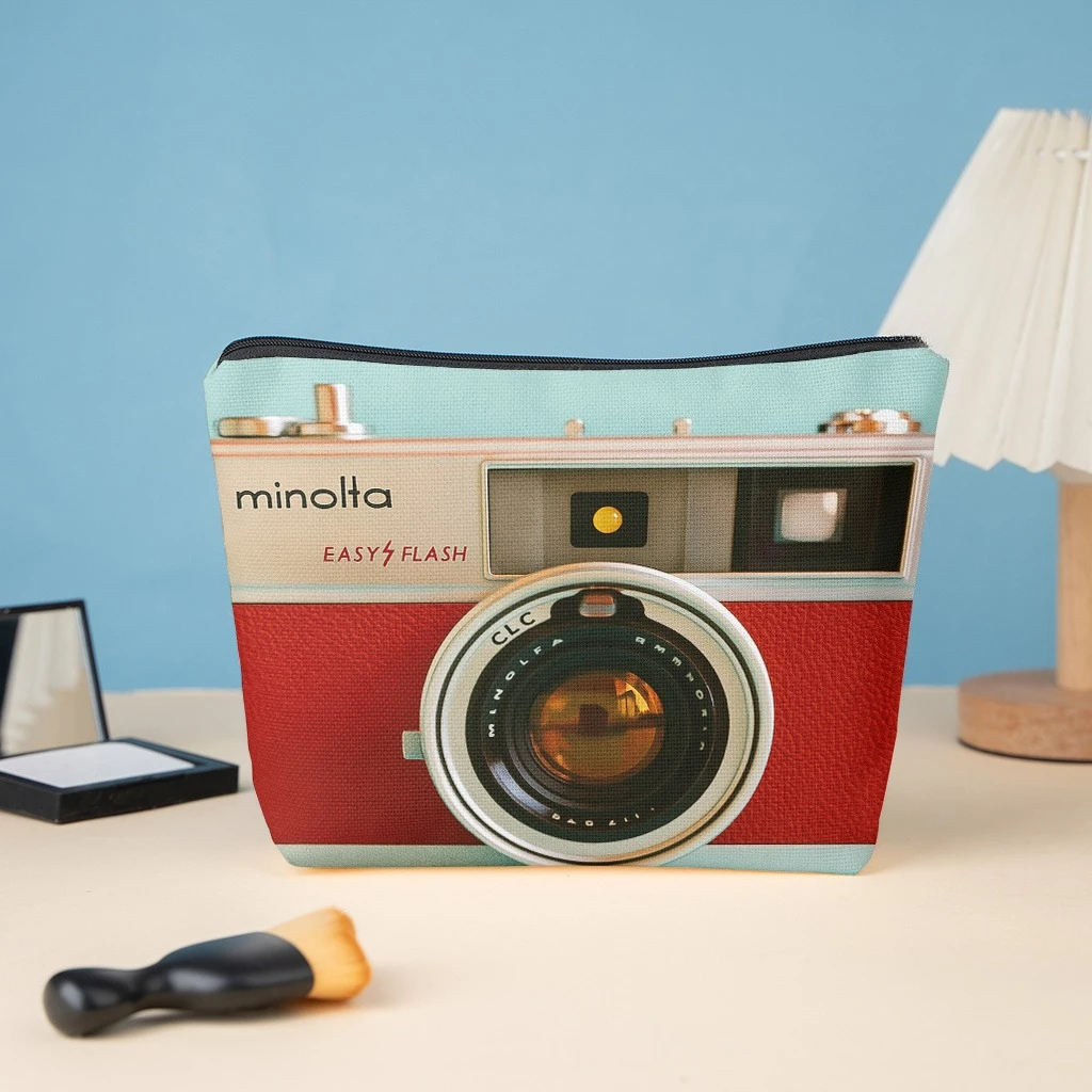 Retro Camera Cosmetic Bag 1pc - Stylish Zippered Wallets, Double-sided Printed, Work Snack Bags, Skincare Product Organizers