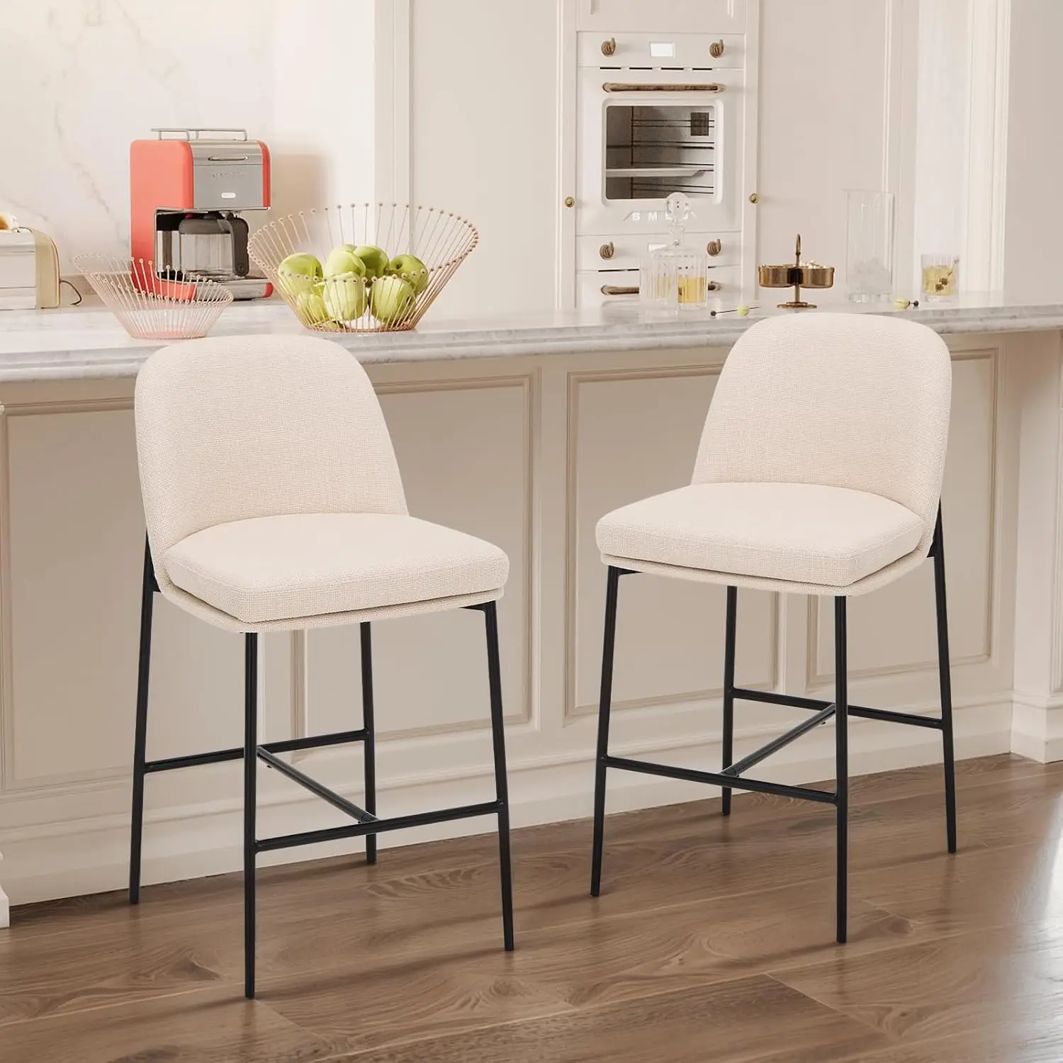 Colamy Counter Height Bar Stools Set Of 2, 25 Inch Modern Fabric Kitchen Island Stools With Back, Upholstered Counter Barstools