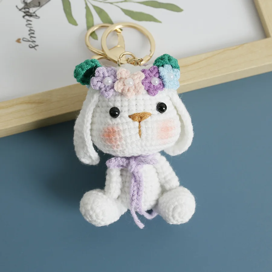 Cute Rabbit Doll Crochet Keyrings Handmaking Knitting Rabbit Keychains Creative Cartoon Rabbit With Carrot Car Keys Keyrings New