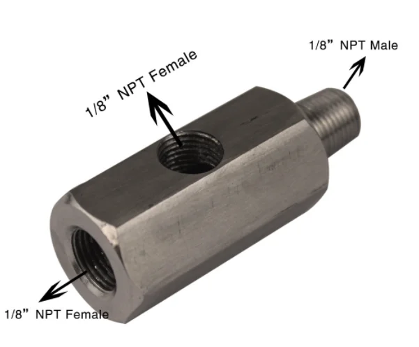 Automotive Retrofit Hydraulic Gauge Sensor Connector 1/8NPT M10X1 Stainless Steel Turbo Connector Tee