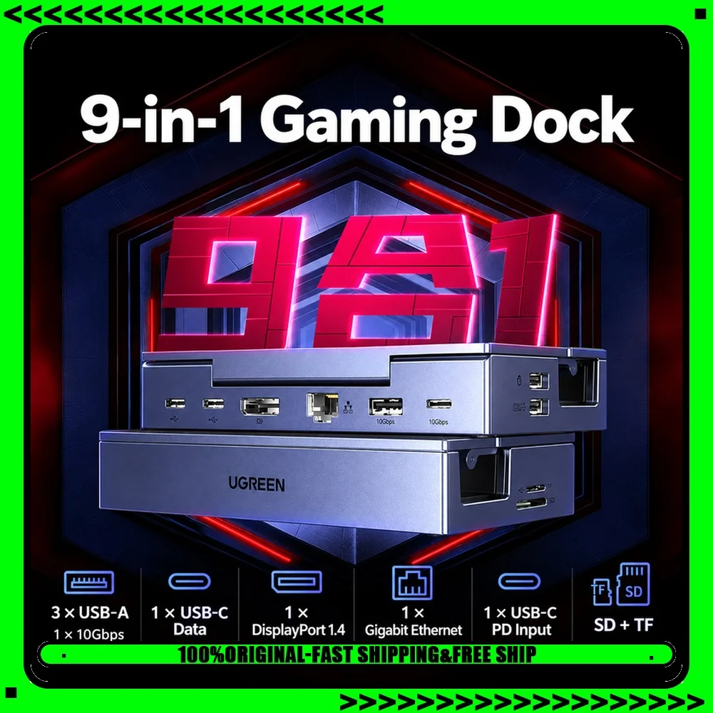 UGREEN 55733 9-in-1 Steam Deck Dock, DP 1.4 4K 120Hz, 100W PD Input, 10Gbps USB-C/USB-A, Gigabit Ethernet, SD/TF