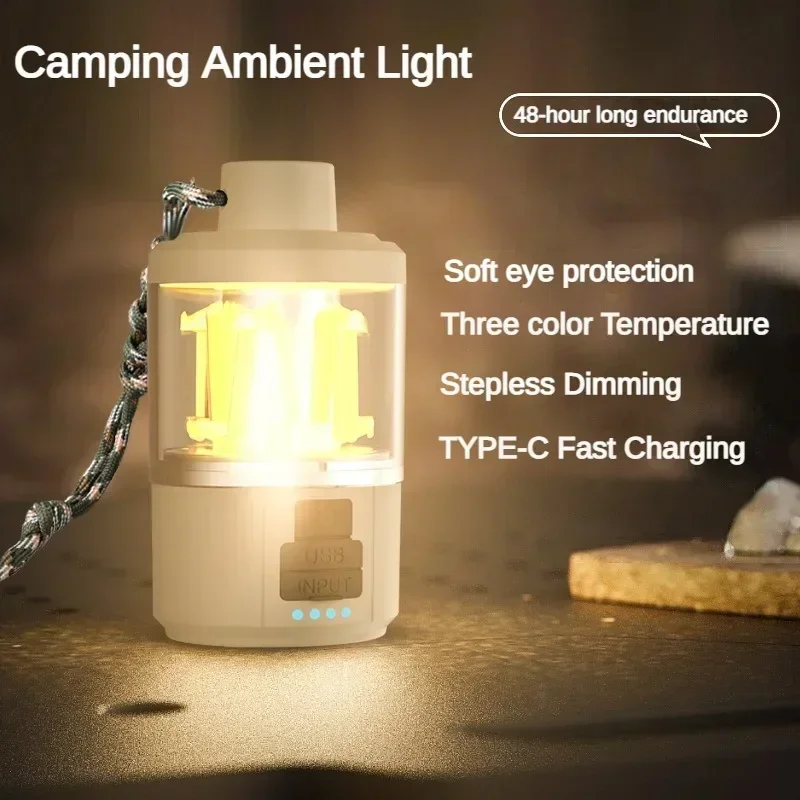 Portable Camping Lantern Stepless Dimming Tungsten Light Type-C Rechargeable 3 Light Source Strong Light Emergency Tent Lantern