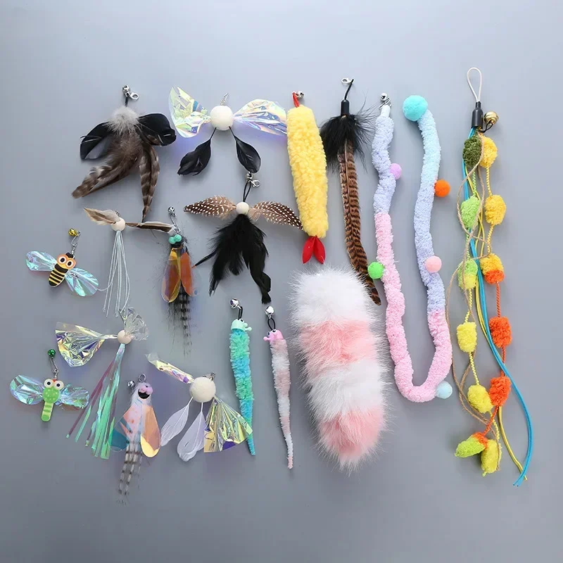 Pet Cat Replacement Head Toy Telescopic Cat Stick Plush Feather Teasing Cat Teaser Stick Replace Head Insect Pet Supplies