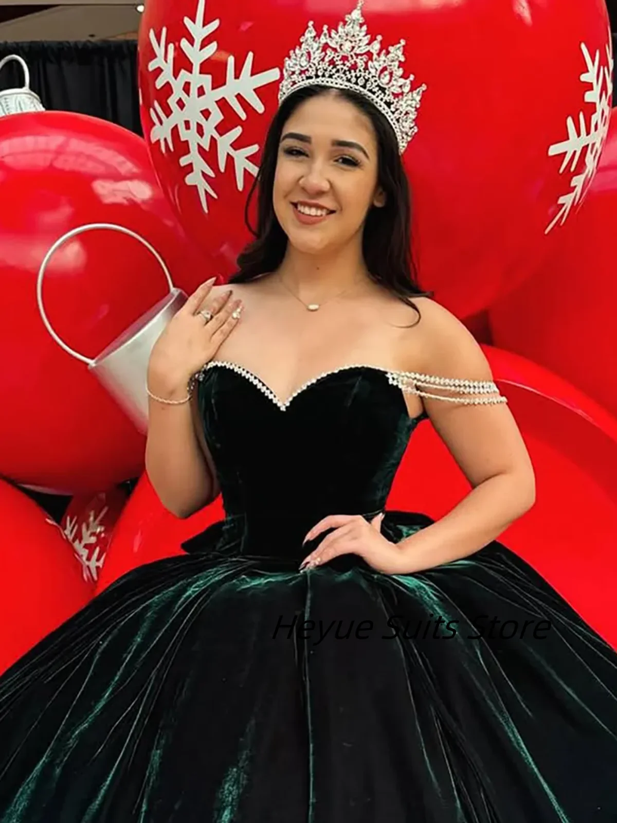 Personalizado de luxo elegante quinceanera fora do ombro bola pérola vestido veludo arco vestido princesa vestidos baile novia