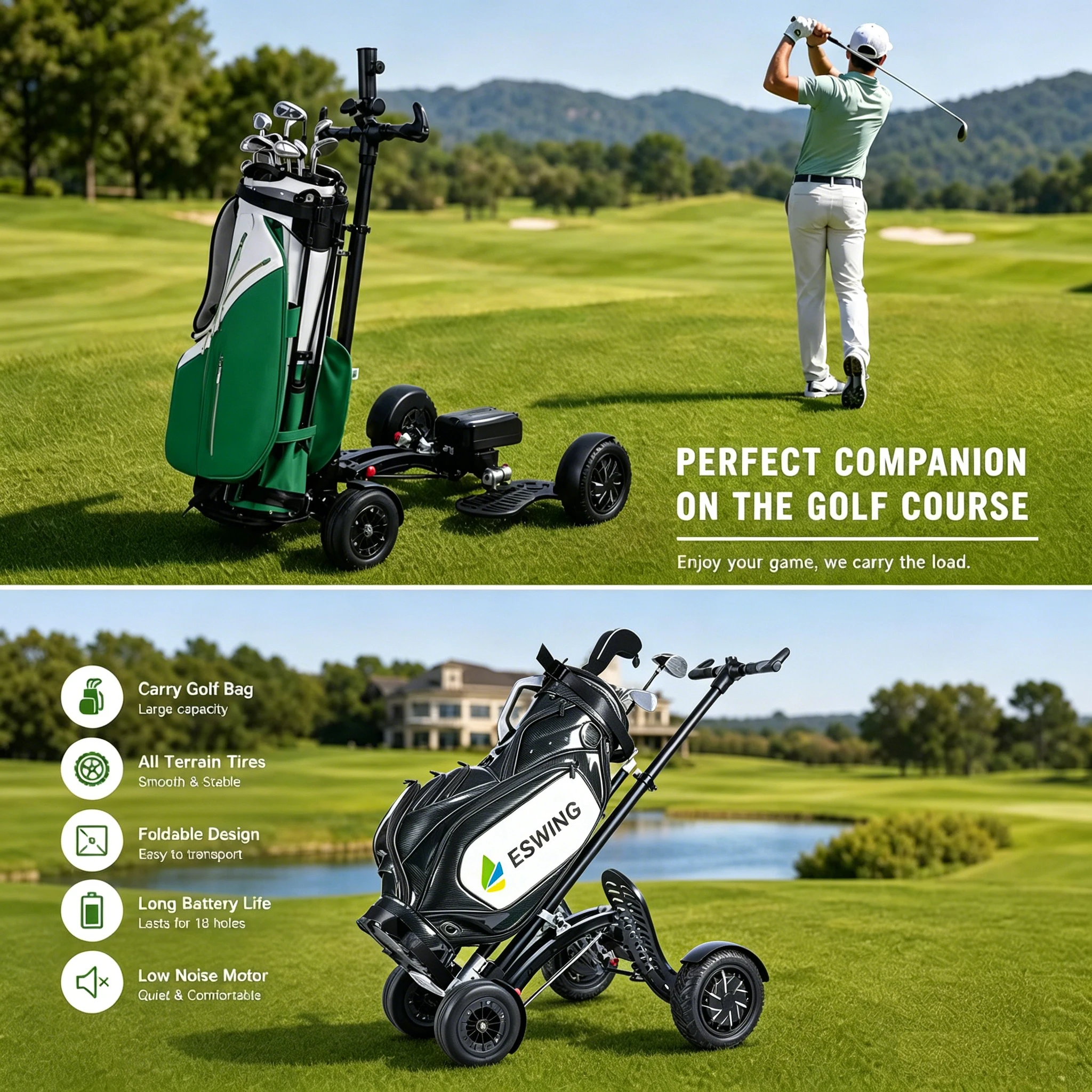 Aluminium Mini Folding Golf Electric Trolley Foldable Push Cart Lightweight  Golf Scooter