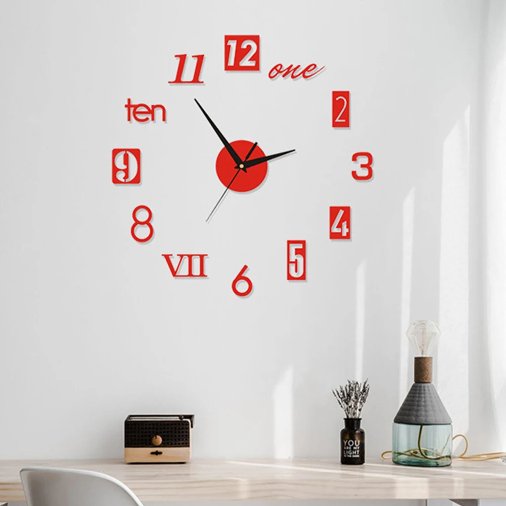 Large 3D Self-Adhesive Numbers Mirror Wall Clock Wall Stickers Home DIY Wall Clock Art Acrylic Clock Sticker Living Room Decor