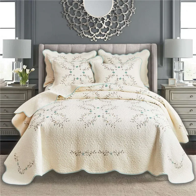 Embroidered Bedspread on the Bed Cotton Quilt Set 3pcs European Bed Cover Queen King Size Coverlets Quilted Blanket in Bedroom