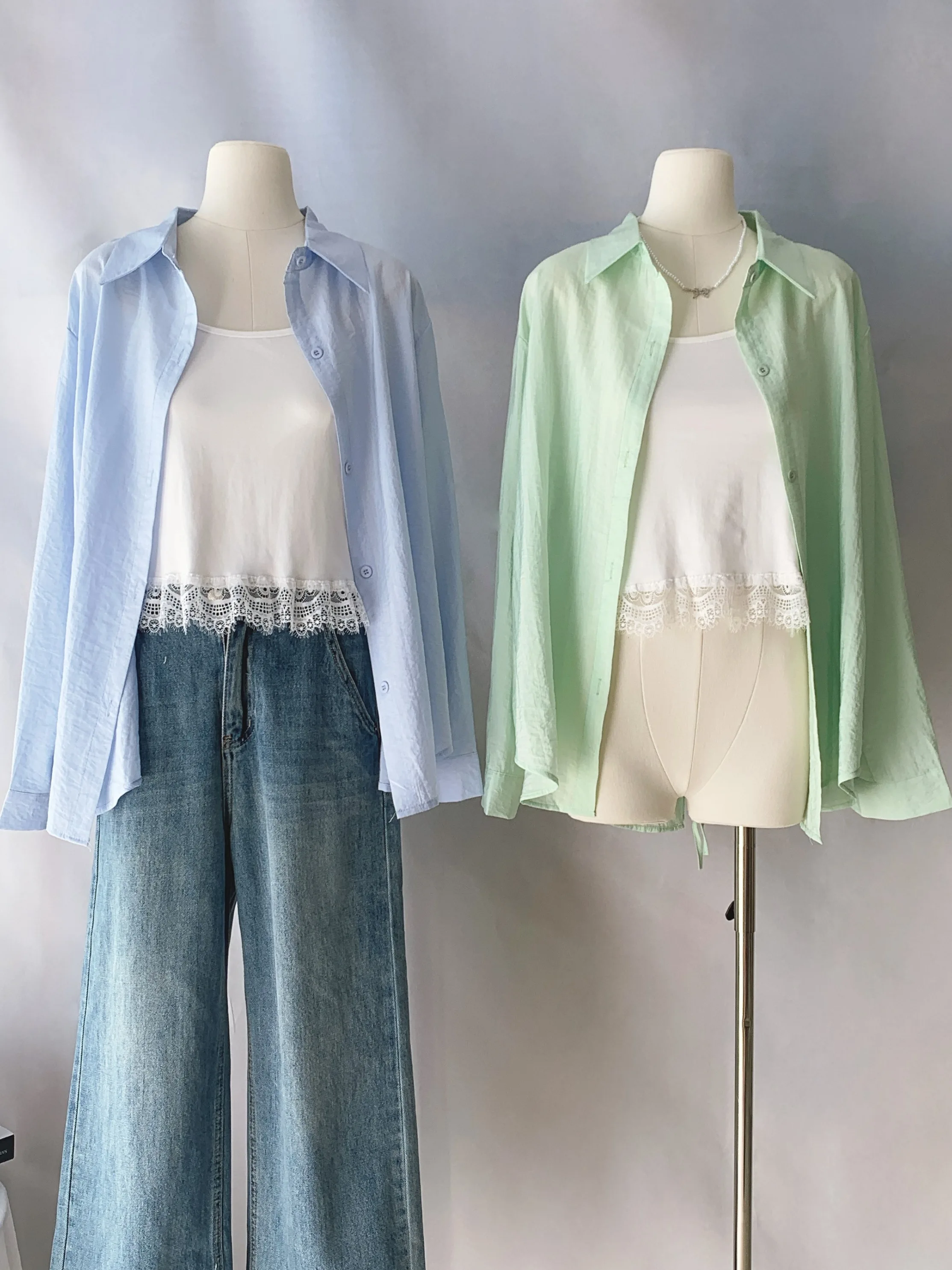 

Корейский кружевной комплект Long Sve irt, женский весенне-летний элитный легкий комплект солнцезащитного топа с защитой от солнца