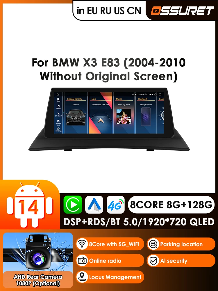 Drahtlose Carplay Android 14 Auto Stereo 2 Din Auto Radio für BMW X3 E83 2004-2009 Autoradio Multimedia Player Bildschirm GPS 4G LTE