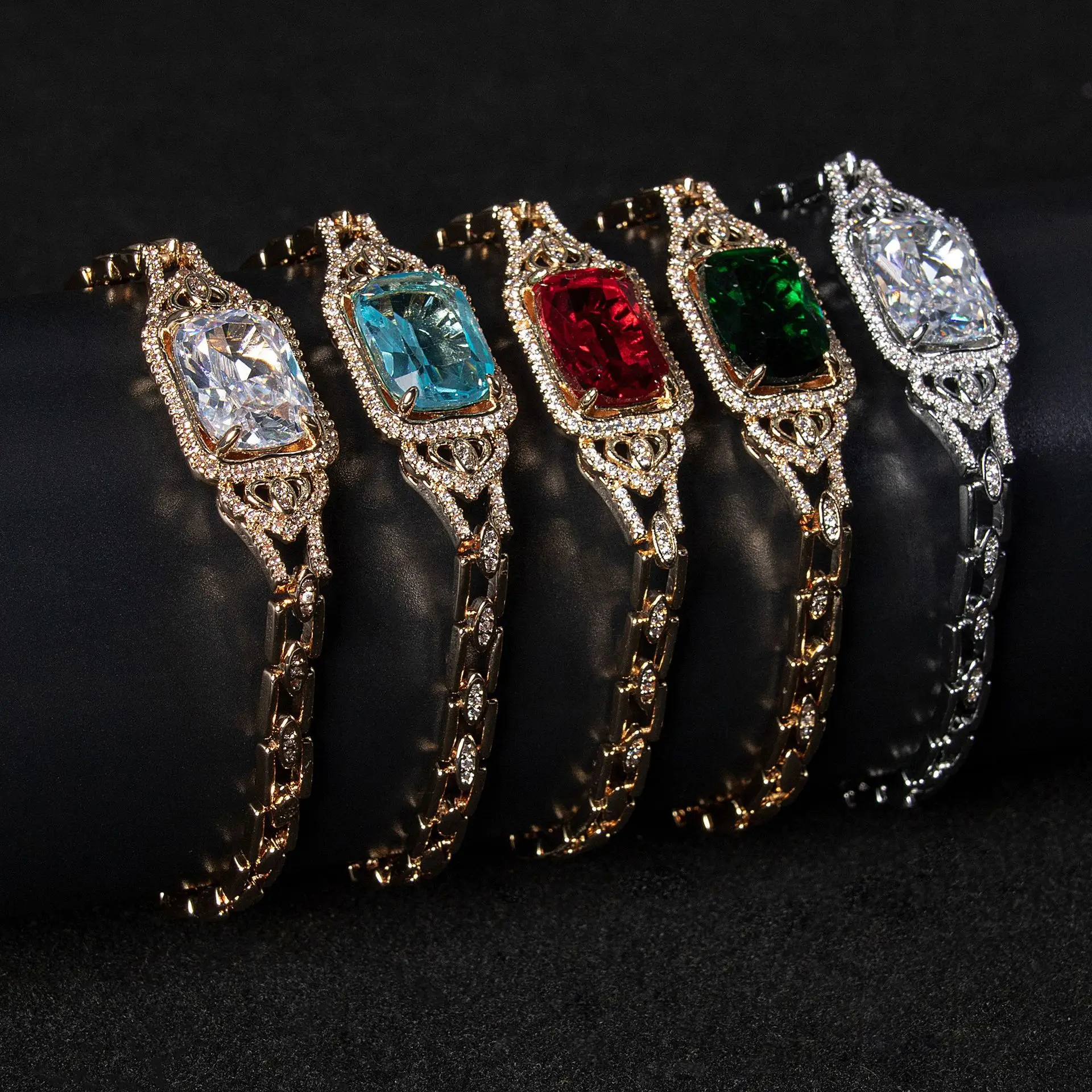 

geometric square zircon jewelry, European and American retro high-end square ice flower cut zircon temperament bracelet jewelry