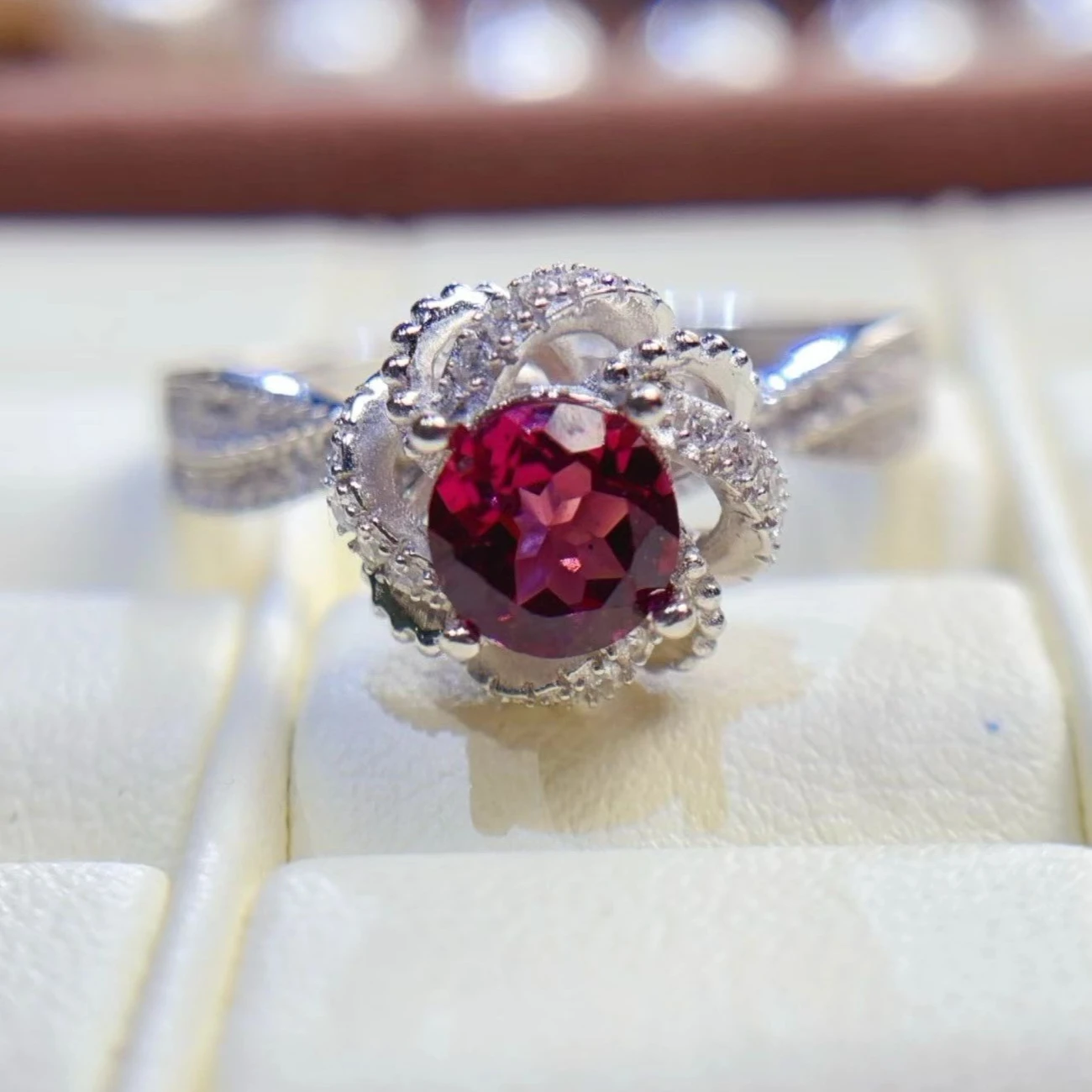 

Изысканное серебряное кольцо с драгоценным камнем для помолвки, кольцо с натуральным гранатом, 7 мм, 1 карат, ювелирные изделия из серебра 925 пробы с натуральным гранатом