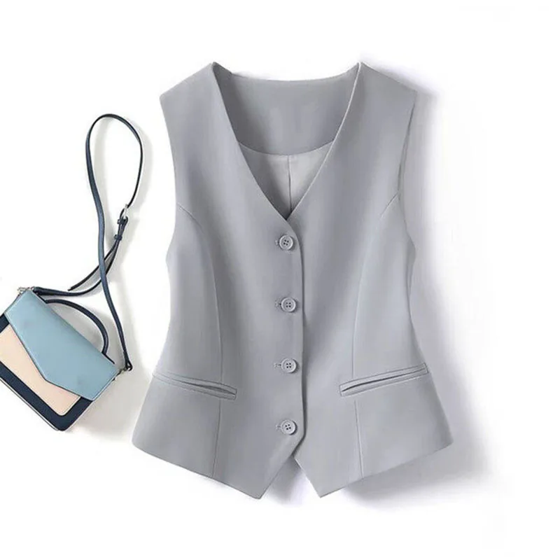 New Vest Spring And Autumn Short Ladies Suit Slim Vest Temperament Coat Sleeveless Top Waistcoat Button Fashion Comfortable Coat