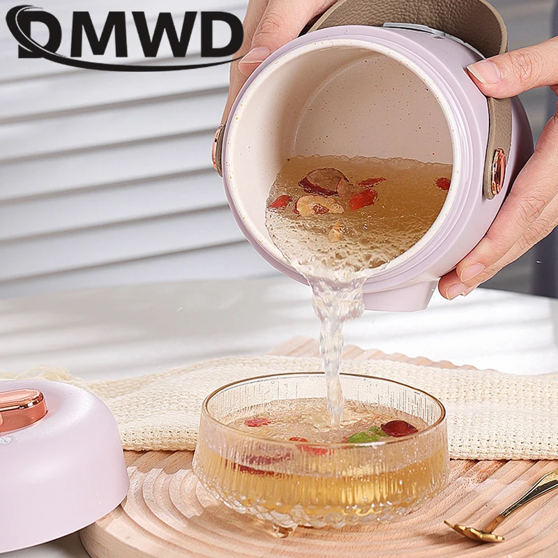 DMWD-Olla de estofado eléctrica de 1200ml, Mini taza portátil de salud, sopa de té perfumada, gachas, calentador, caldera de agua, cita en 12H, viaje