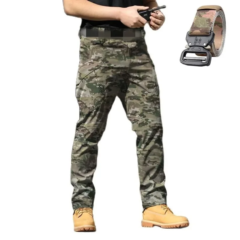 IX7 IX9 Unique Special Forces Fans Overalls Stretch Breathable Tactical Pants Multi Pocket Front Zipper Outdoor Casual Pants