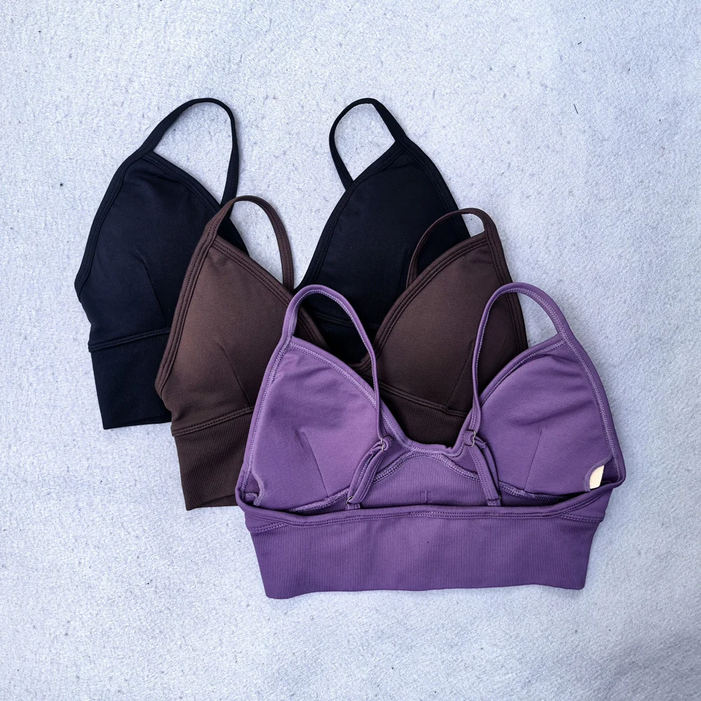 Strappy Backless Sports Bra Women Padded Seamless Yoga Bra Top Medium Support Gym Crop Top Stretchy Fitness Push Up Sports Top image 2