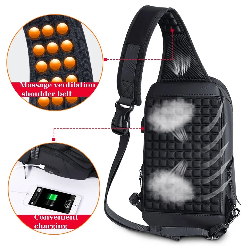 Bolso cruzado para hombre con carga USB, bandolera deportiva de alta calidad, impermeable, para viaje corto, mochila para el pecho