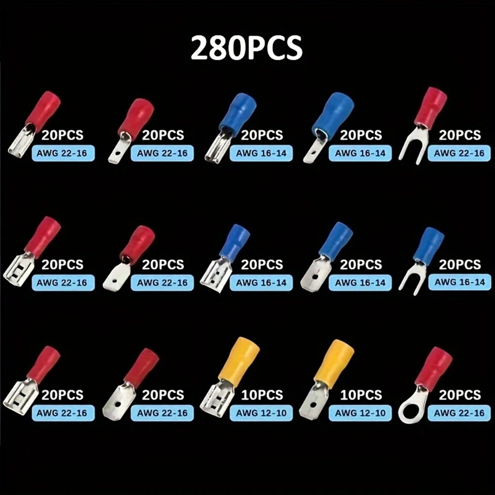 Light Weight 560Pcs New Insulated Cable Connector Assorted Kit Rolled Terminals Spade Butt Ring Fork Electrical Wire Crimp Lugs