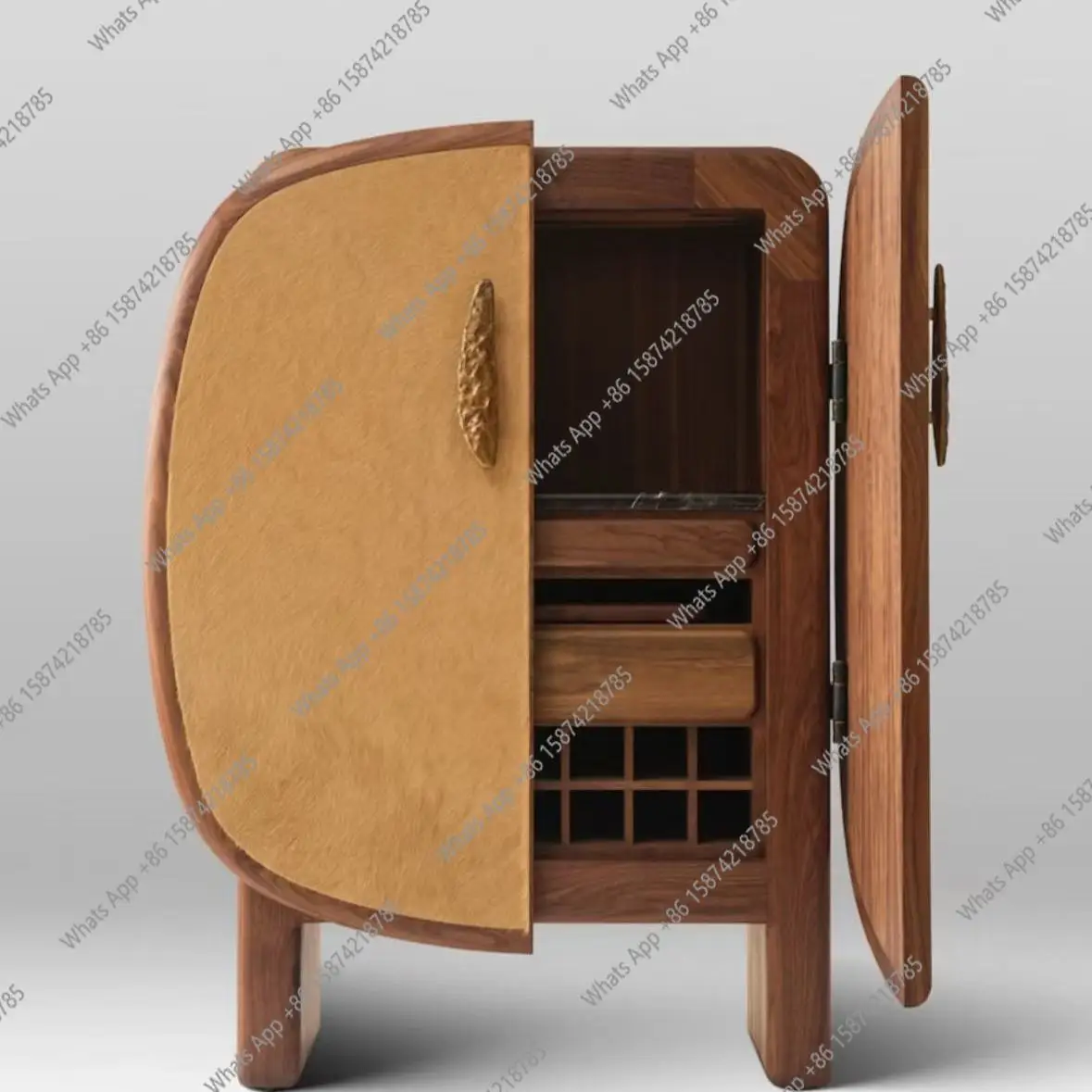 

Medieval solid wood arched dining side cabinet storage cabinet double door small design style household living room
