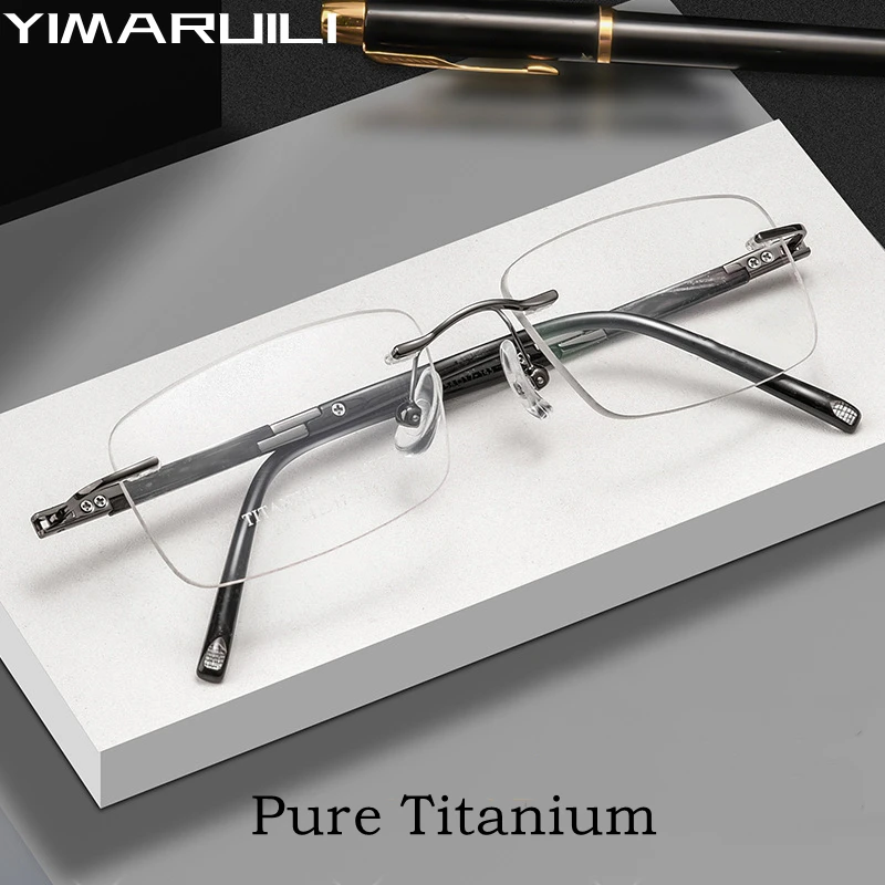 YIMARUILI Ultra-light Comfortable Pure Titanium Eyewear Fashion Retro High-quality Optical Prescription Rimless Glasses Men Z9WK