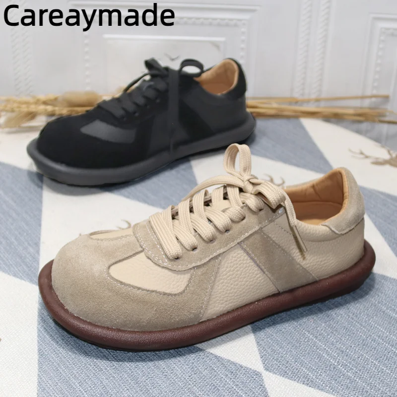 Careaymade-Genuine leathe Large size Women's shoes soft comfortable flat shoes Casual Color Ugly Cute Trendy Shoes size 35-43