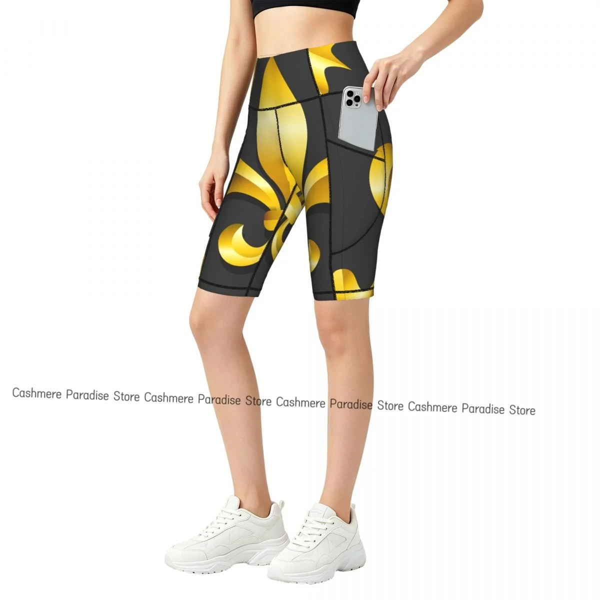 

Fleur De Lis Design Sport Yoga Shorts Pants Women Fitness High Waist Hip Lift Running Yoga Side Pockets Tights Sportswear