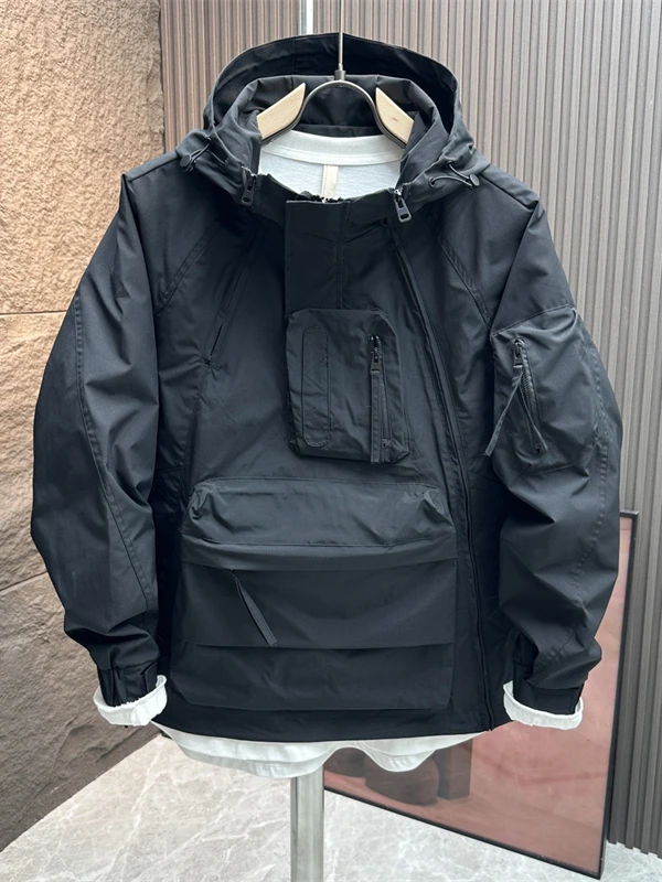 

Модная рабочая одежда, ветровка Jaet, мужская свободная посадка, весенне-осеннее пальто с капюшоном и двойной молнией, молодежное пальто без капюшона