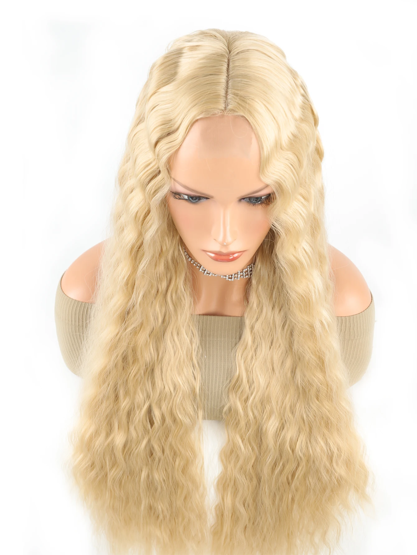 Synthetic long deep curly lace wig with middle part omber color wig golden brown