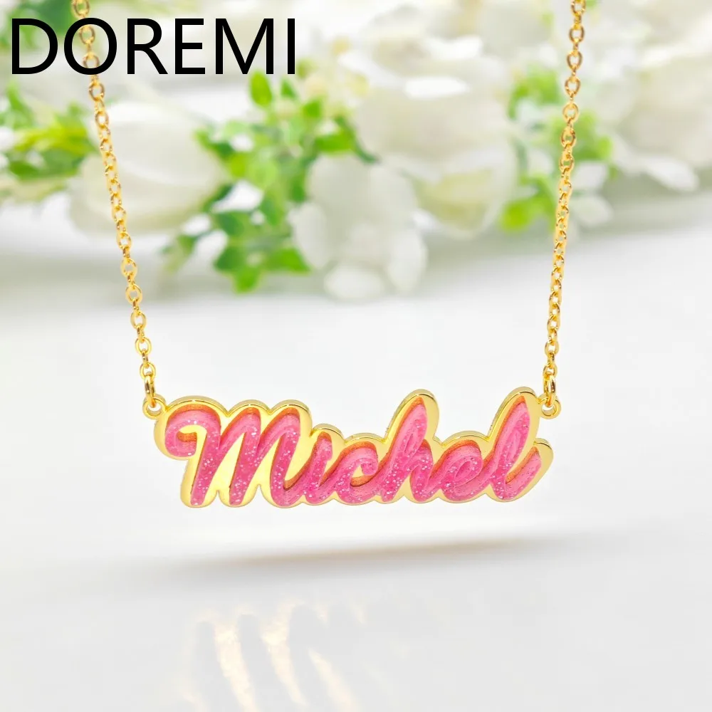 

DOREMI Personalized Acrylic Name Necklace Gifts for Her Stainless Steel Materials Personalised Name Jewellery Necklace