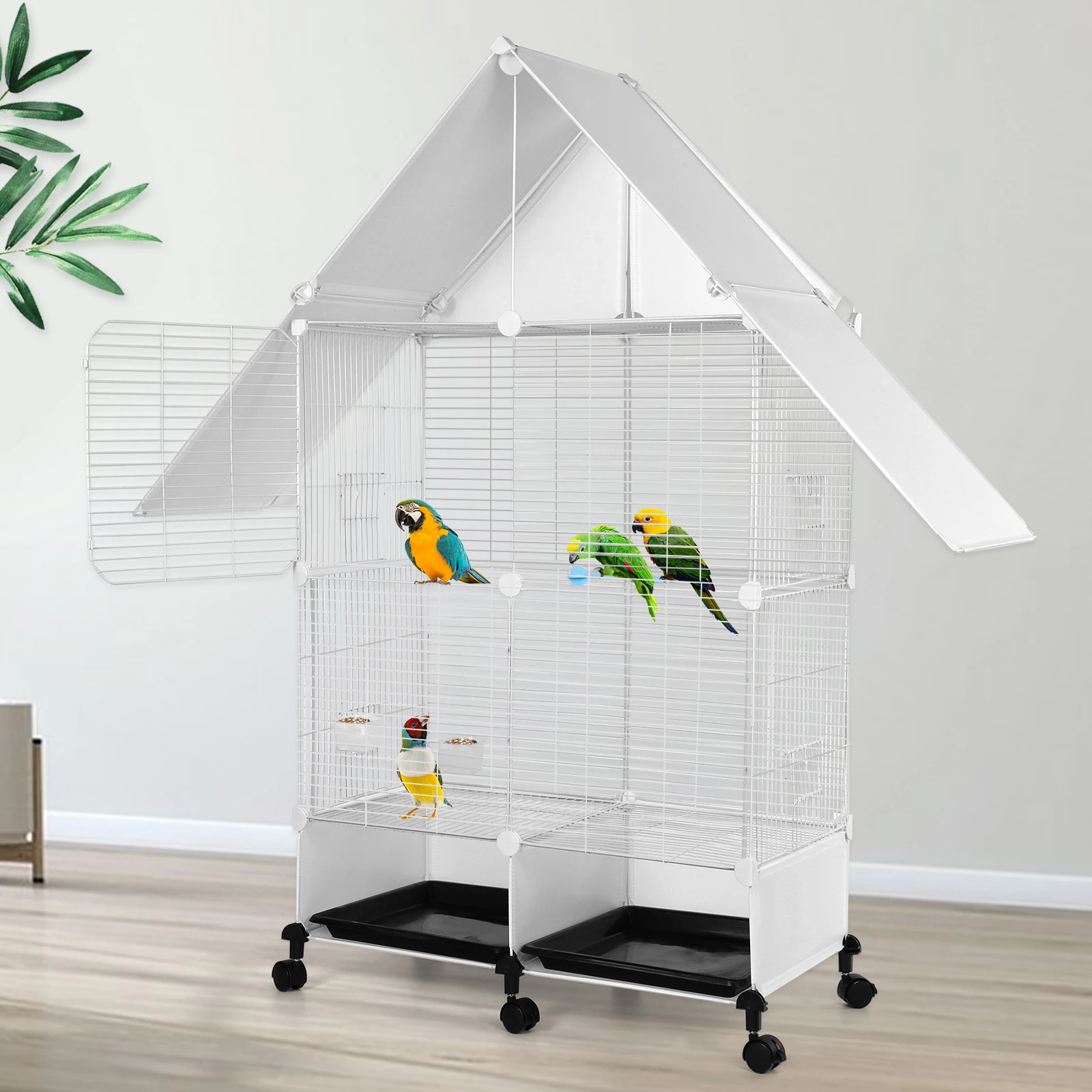 

Bird Cage with Rolling Stand House Shape Bird Cage Large 2 Tier Bird Cage with Lock Bird Villa for Canary Finch Budgie Lovebirds