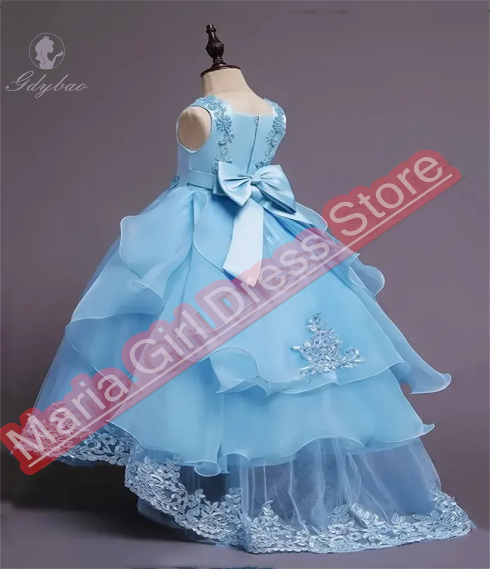 New Girl Prom Dress Prom Large Party Light Blue Bow Suitable For Princess First Communion Formal Event Wedding