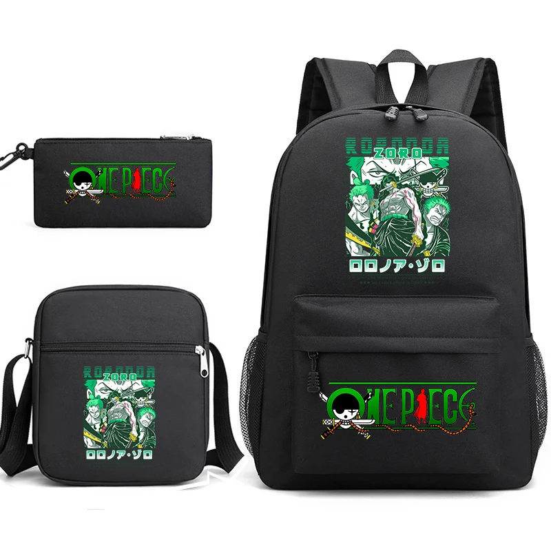 One Piece Zoro Graphic Backpack Set School Bag for Kids Teens with Shoulder Bag and Pen Case