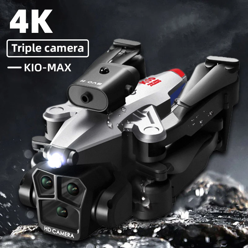 K10Max Mini Quadcopter HD 4K FPV Professinal 3 Camera Wide Angle Optical Flow Four-way Obstacle Avoidance RC Foldable Helicopter