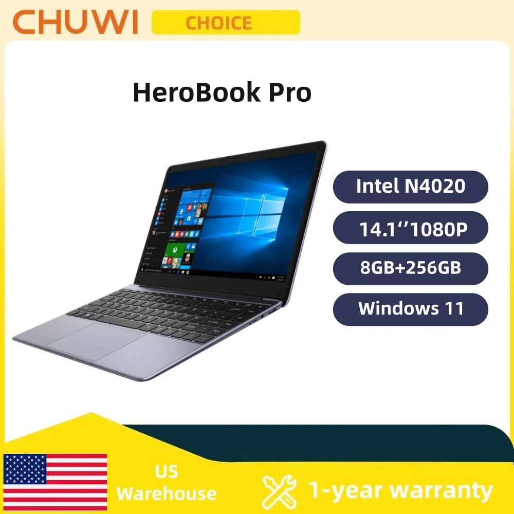 CHUWI HeroBook Pro 14.1 بوصة كمبيوتر محمول 256 جيجابايت SSD 8 جيجابايت رام ويندوز 11 أجهزة الكمبيوتر المحمولة 2 تيرابايت SSD توسيع شاشة Intel Celeron N4020 2K FHD IPS