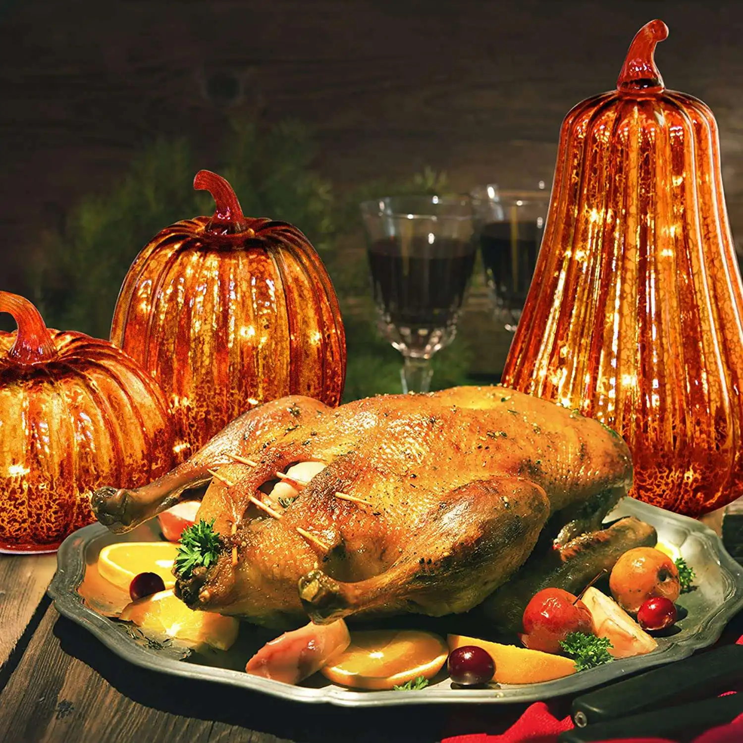 Kaca labu diterangi dengan ornamen lampu Led untuk Centerpiece Thanksgiving Halloween dekorasi musim gugur S