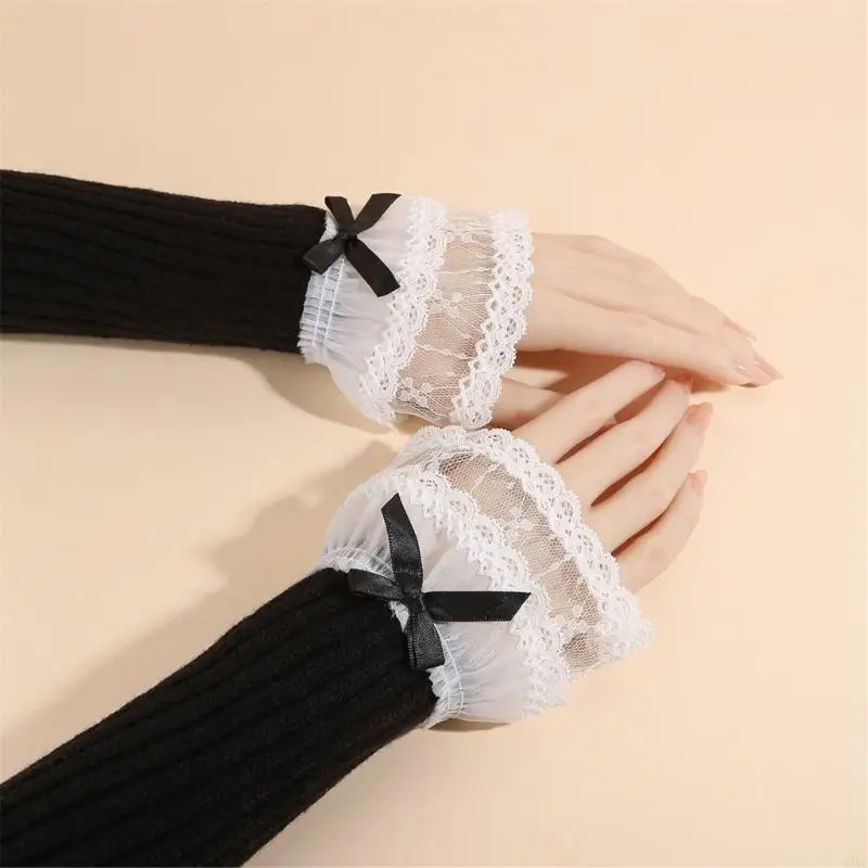 

Y3NE 2 Pairs Easy Attach Cosplay Hand Sleeves Lace Trimmed Quick Adjustment for Various Outfits Practical Wrist Cuffs