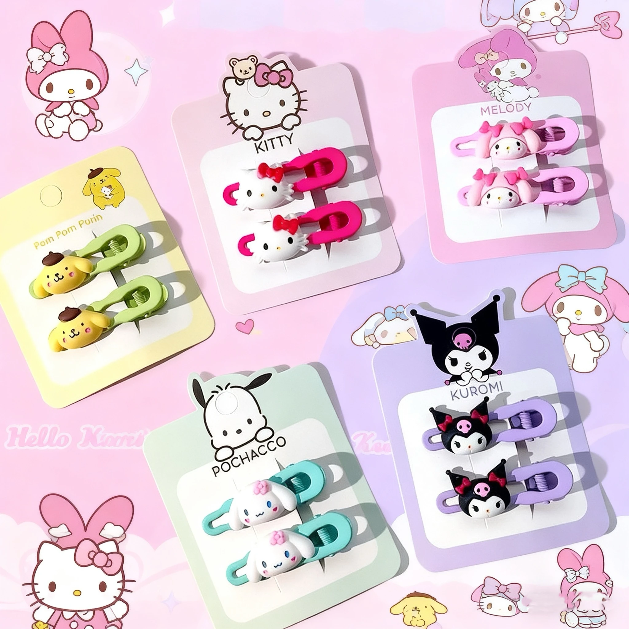 高品質のかわいいキャラクターヘアクリップセット - ハローキティ マイメロディ クロミ キュートな漫画ヘアバレッタ 可愛いヘアアクセサリー