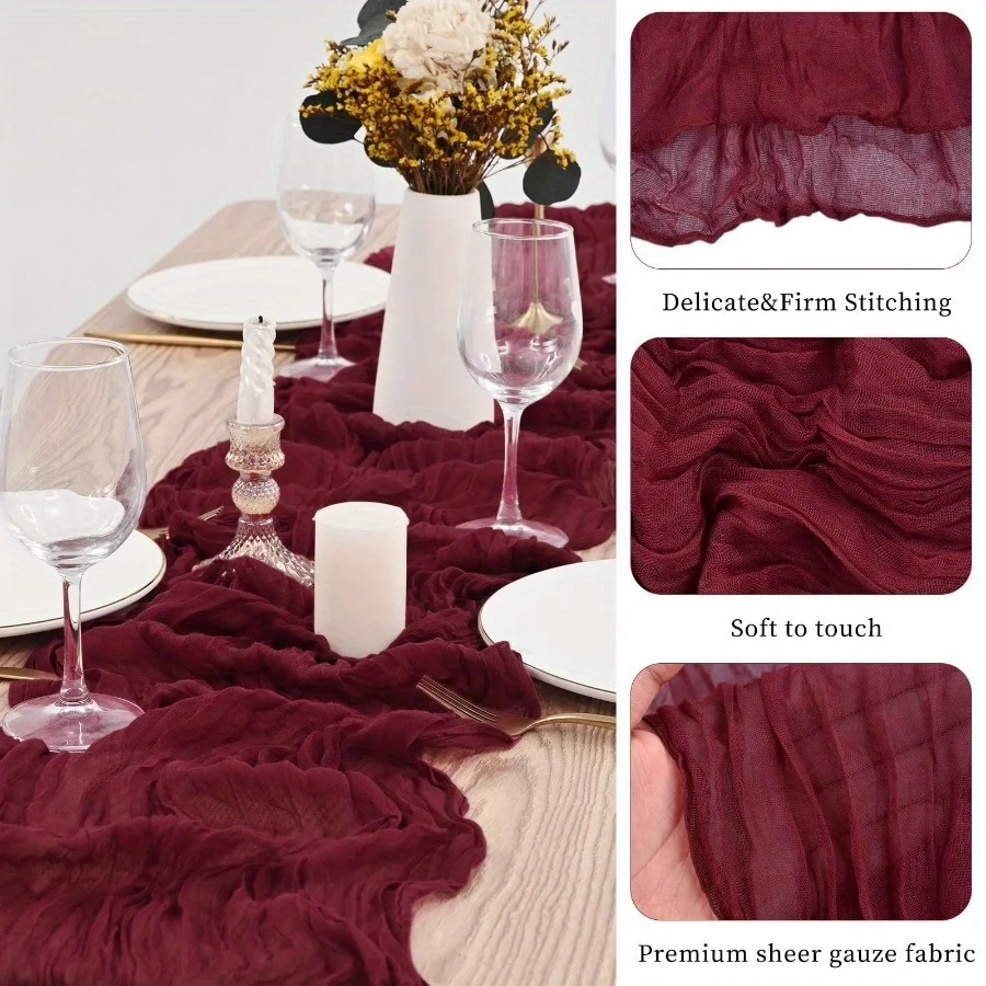 1pc Wine Red Cheese Cloth Table Flag, French Gauze Tablecloth, Suitable for Weddings, Brides, Birthdays, Parties Decorations