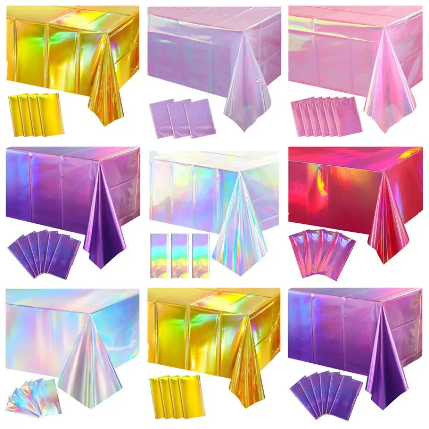 Gradient Laser Lridescence Tablecloth Decor Kids Birthday Adult Wedding Theme Disposable Plastic Colorful Tablecloth Supplies