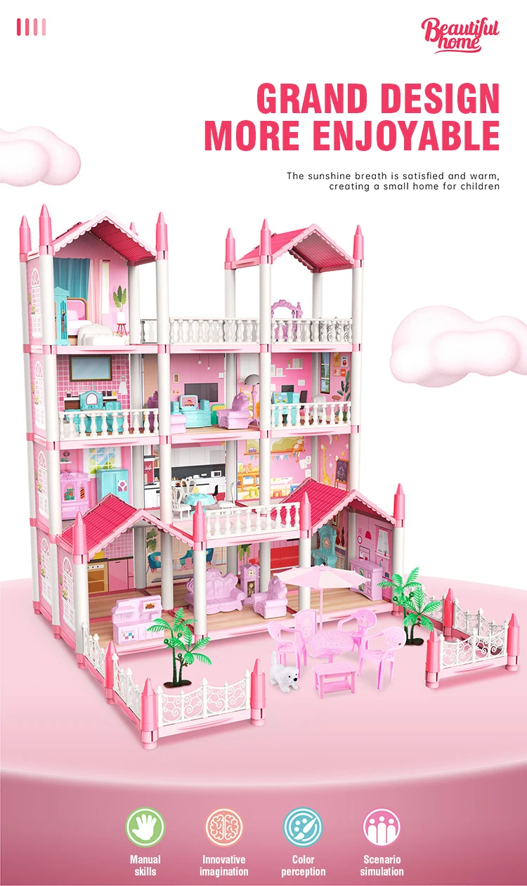 Mädchen Puppenhaus Spielzeug Kinder Pretend Spielen Puppenhaus Villa Patchwork Traum Möbel Hause Puppenhaus für Kinder Weihnachten Spielzeug Geschenke – Detail 3