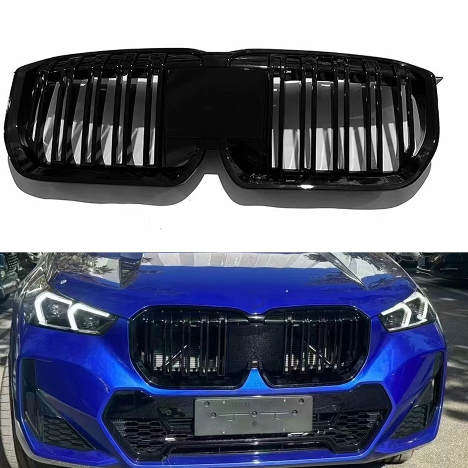 

Передняя решетка Racing Grill для BMW X1 U11 U12 2023-2024 M Sport Black Двойная планка Стиль автомобиля Верхний бампер Капот Сетка Комплект кузова