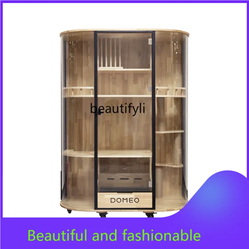 

xzCurved panoramic cat villa glass transparent luxury solid wood cat cabinet cat coffee display cabinet