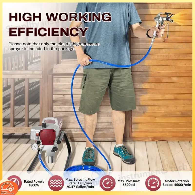 Pro Airless Wall Paint Sprayer 1800W Spray Gun Kit Adjustable Pressure for Walls Ceilings Wood Metal Painting Home