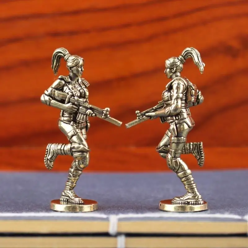 Brass Special Forces Female Soldier Small Statue Unique Retro Metal Figurine for Personalized Home Office Decor Gift