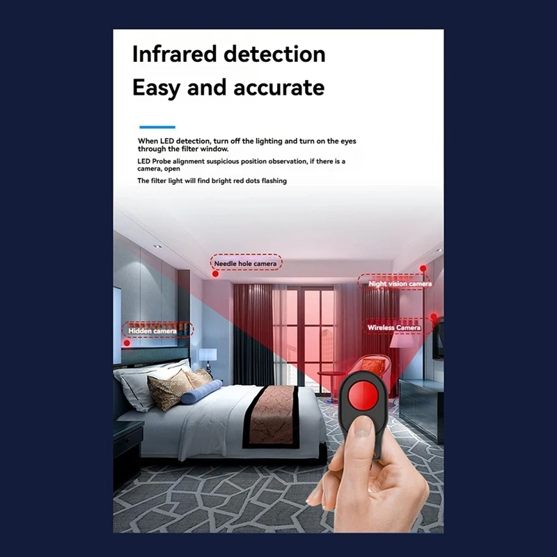 Antidiefstaldetector LED IR-alarm voor hotel, verhuur, buitenreizen Anti-candid camerabeveiligingsapparaat